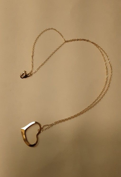 Solid 14 Kt Yellow Gold Open Heart Necklace