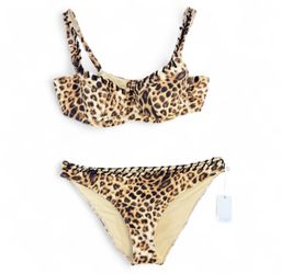 Good American Leopard Bikini Set Plus Size 4XL Underwire Top & Bottoms NEW