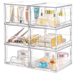 Stackable Storage Drawers, 6 Pack, Clear Acrylic Storage Compartments, Makeup, Beauty, Studio, Room, Bathroom, Closet