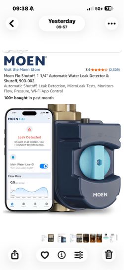 Moen Flo 1 1/4" Automatic Water Leak Detector & Shutoff