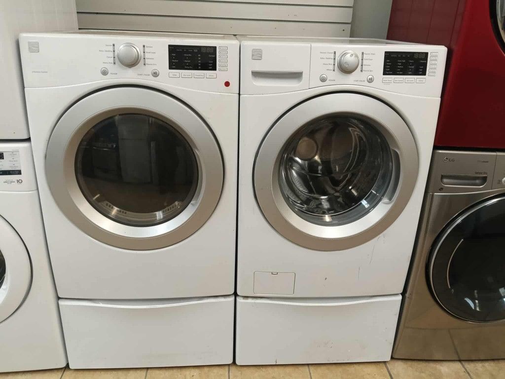 KENMORE WASHER AND GAS DRYER SET WITH PEDESTALS. ✅$650✅ FREE SHIPPING AND INSTALLATION. WARRANTY