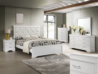 NEW WHITE BLING Upholstered BED ROOM SET💥NO CREDIT NEEDED $10 Down