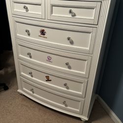 White 6-Drawer Kids Dresser with Crystal Knobs