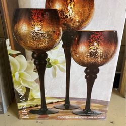 Kirklands Set Of 3 Chocolate Mercury Hurricanes. Brand New