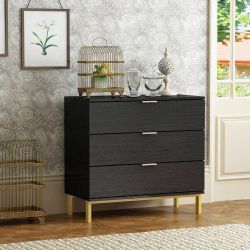 3-Drawers Black Wood Chest of Drawers Dresser Vanity Table Storage Cabinet Nightstand 29.7 in. H x 31.5 W x 15.7 D ( Corner Damage )