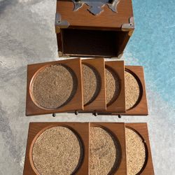 Vintage Wooden Coaster Set Made In Taiwan Republic of China