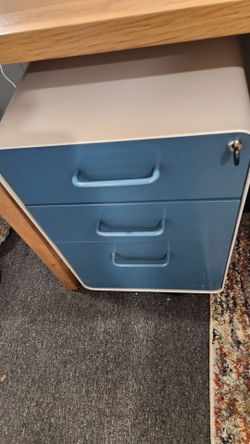 Poppin Slate Blue 3-Drawer Stow Locking Filing Cabinet