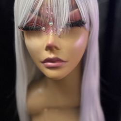 Two-Tone Silver/White Straight Wig with Bangs | Synthetic | Long