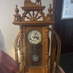 Vintage Regulator Wall Clock Horse Theme With Key Works And Chimes. Missing Side Glass. Must Pickup