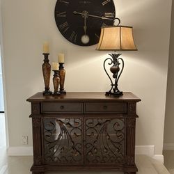 Howard Miller Accent Wine Cabinet, Clock, Lamp, Candlesticks