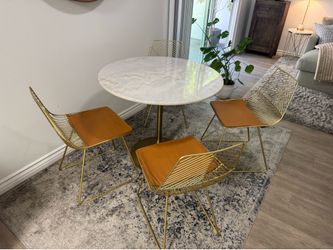World Market Leilani Marble Top and Gold Dining Table with 4 Chairs from West Elm