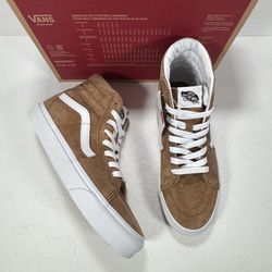 Vans Sk8-Hi Pig Suede Tobacco Brown White High Top Sneaker Women 8.5 Men 7