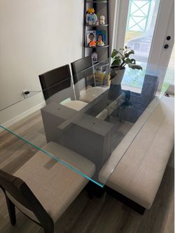 Glass top dining table with buffet