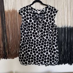 Merona black and white polka dot sleeveless blouse with tie neck detail; perfect condition