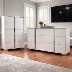 Modern White High-Gloss Dresser Set
