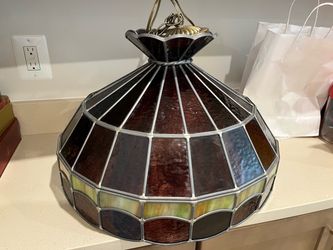 1990 Hand Made Stain Glass Hanging Light