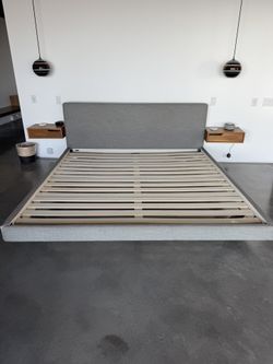 Article King Bed Frame Tessu Low Profile Upholstered gray Mid-century Slats Included 