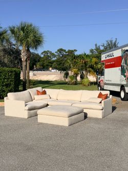 Nixon White Modular Sectional Couch & Oversized Ottoman — Retail $3,500