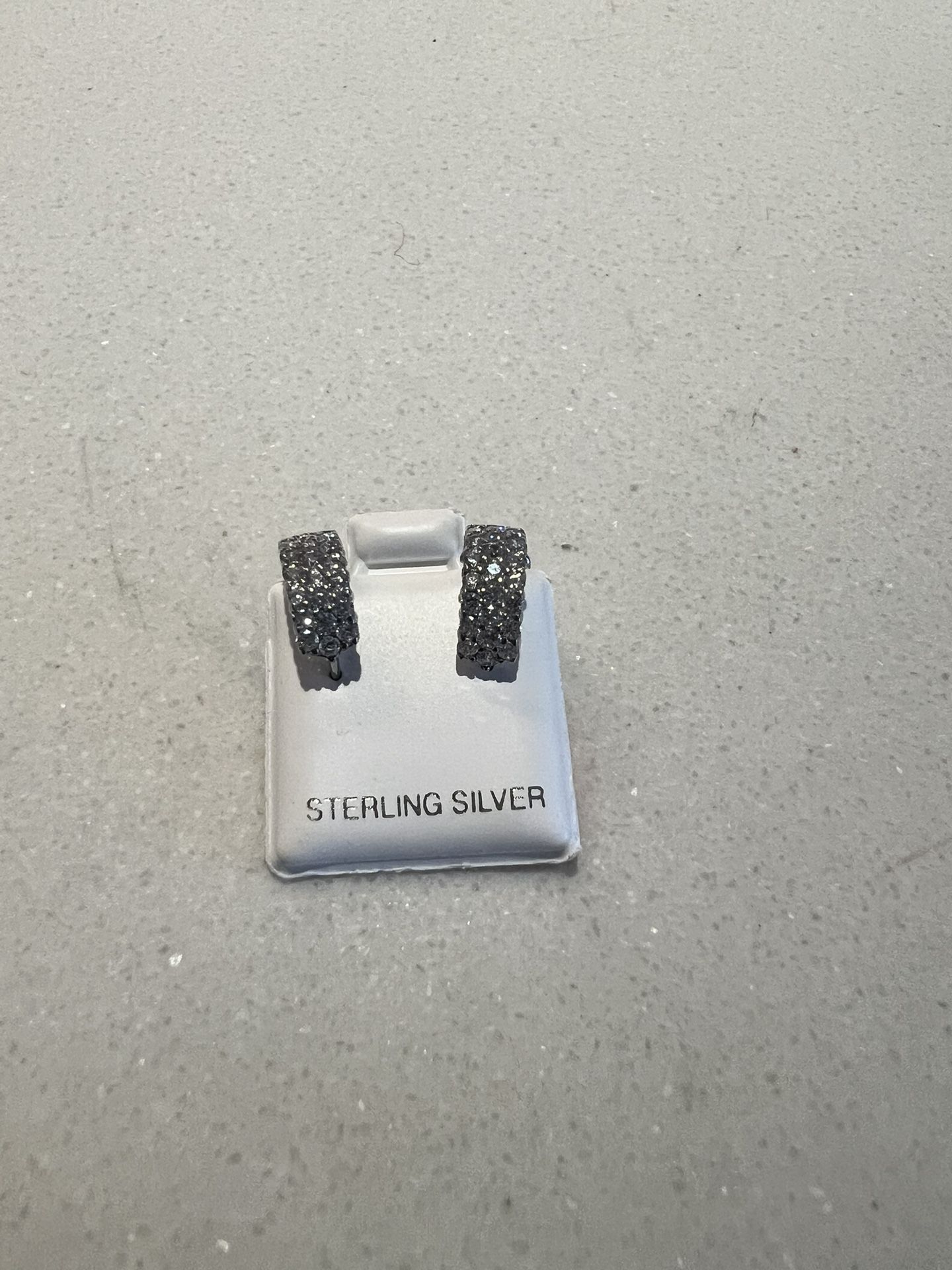 Sterling Silver Diamond Hoop Earrings 