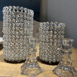 Crystal  Vases And Candle Holder 