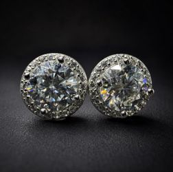 GRA Certified Moissanite Halo Earrings – 925 Sterling Silver