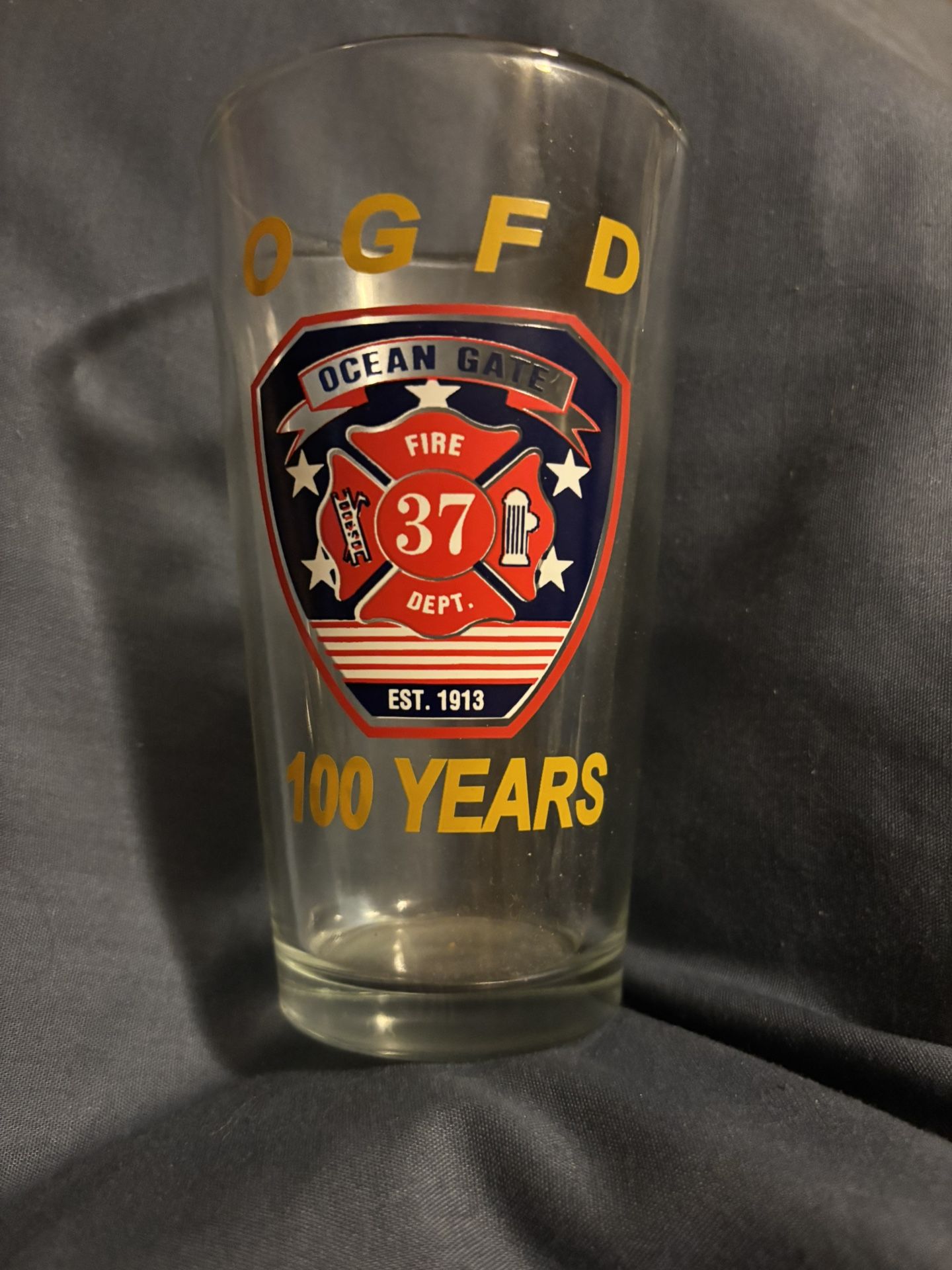 OGFD Ocean Gate Nj fire department #37 100 years commemorative beer glass established 1913