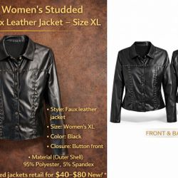 Women’s Studded Faux Leather Jacket – Size XL