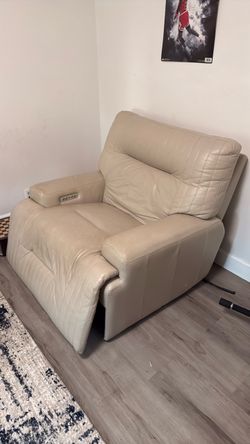 Beige Leather Power Recliner Chair