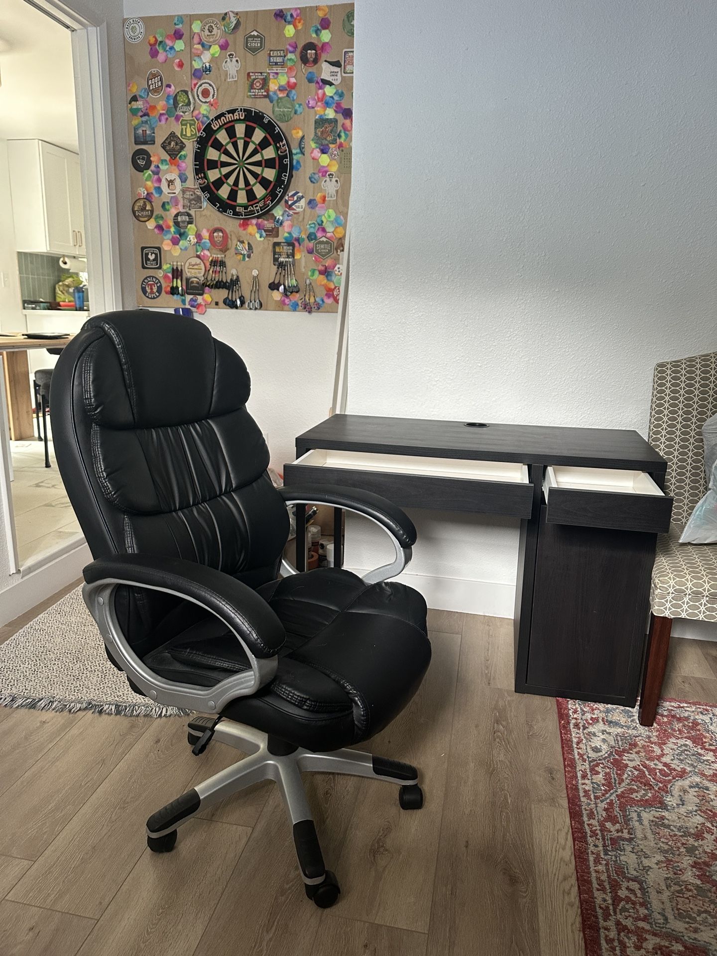 Desk, Office Chair , And Mini Fridge