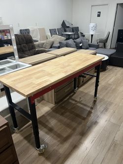 60" Heavy Duty Workbench, 2500 LBS Load Capacity Work Bench with 1.2" Laminated Wood Top & Reinforced Steel Frame, Adjustable Height Work Table for Ga