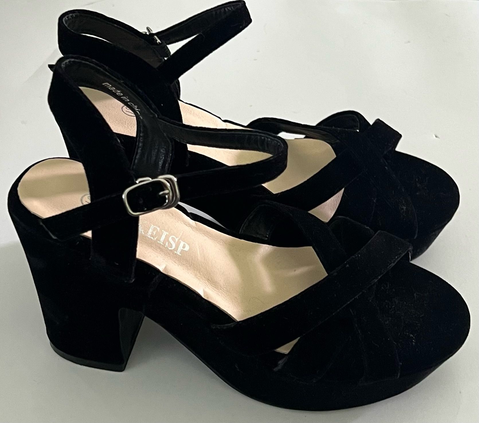 Women's Chunky Platform Heels Ankle Strap Suede Peep Toe Sandal Size 37