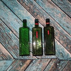 Antique Vintage Green Square Liquor Bottles With D Stampe