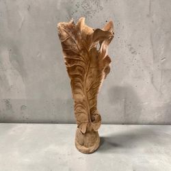 Hand-Carved Teak Wood Leaf Sculpture 68”-22”