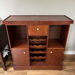 Wooden Cabinet With Wine Rack And Expandable Top