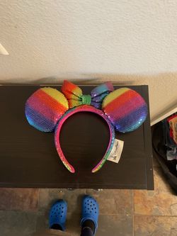 Disney Parks Rainbow Sequin Minnie Ears Headband