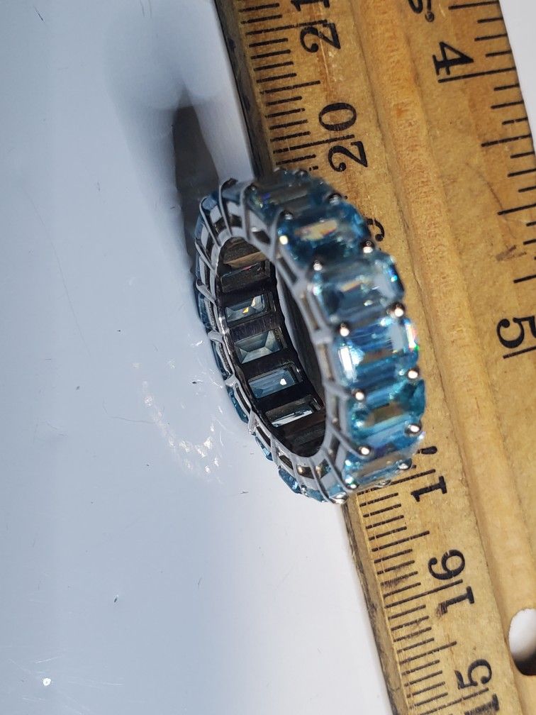 Moissanite Diamond Ring VVS White Passes Dismond Tester Sterling Silver Rhodium Plated, Size 7