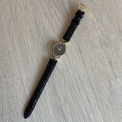 Gucci 6000L Watch Ladies 23mm Quartz Round Black Dial Swiss Made Vintage