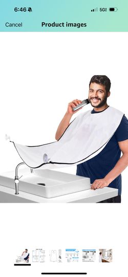 Beard Trimming Catcher Bib, Beard Hair Catcher for Men Shaving, Non-Stick Beard Apron Cape Grooming Cloth, with 4 Suction Cups - White
