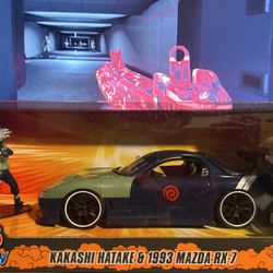 Jada Toys Naruto 1:24 1995 Mazda RX-7 Die-Cast Car & 2.75" Kakashi Hatake Figure, Blue,Green