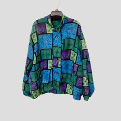 Vintage 100% Silk Colorblock Windbreaker Jacket 