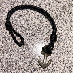 Retired James Avery Sterling Silver 925 Anchor Woven Leather Bracelet.