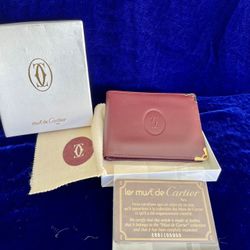 Cartier Wallet Burgundy Leather Bifold Card Case Slim Wallet France Holder Box