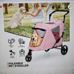 Folding 3 Wheel Dog Stroller Breathable Pet Travel Carrier W Skylight