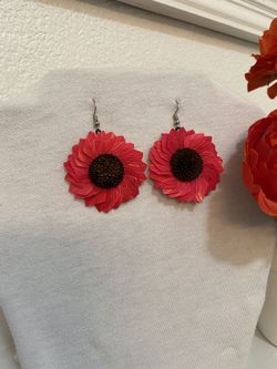 Palm Leaf Sunflower Earrings 