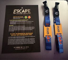 Escape Psycho Circus 2026 GA+ Wristbands x2