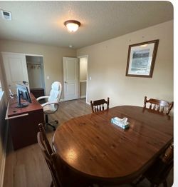 Dinning table with chairs , white office chair and big desk
