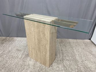 Vintage Modern Marble Console Table w/ Glass Top