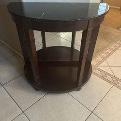 Solid Wood Entry Table With Black Marble Top