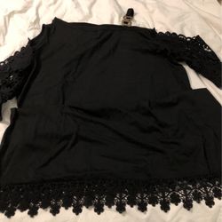 Black Off Shoulder Dress With Cotton Lace Sz XL