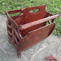 Antique magazine caddy needs leg glued on
